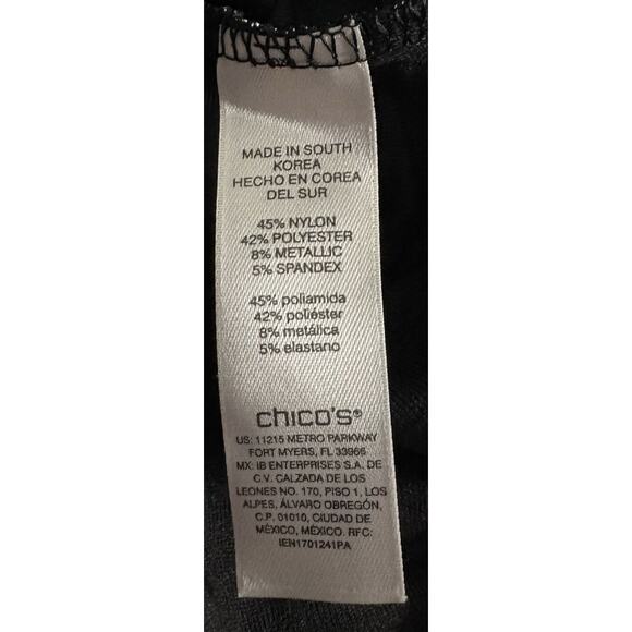 Chico’s Black and Silver Glittery Stretchy Blouse 3/4 Sleeves Size 3 (XL) - Picture 4 of 5